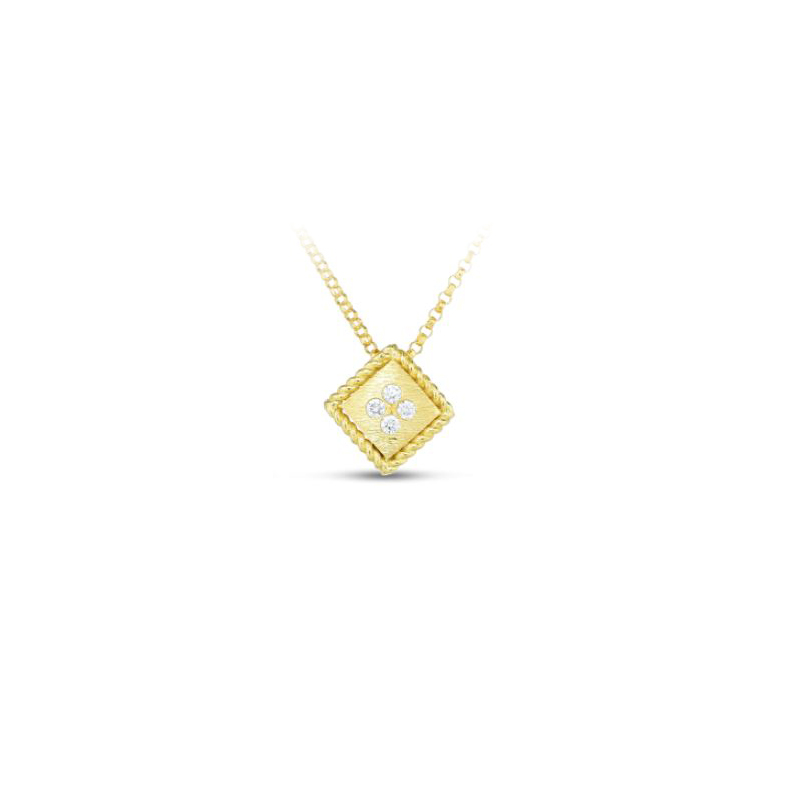 Roberto Coin 18K Yellow Gold Palazzo Ducale Diamond Pendant Suspended On A Rolo Link Chain Measuring 18 Inches Long Adjustable To 16 Inches