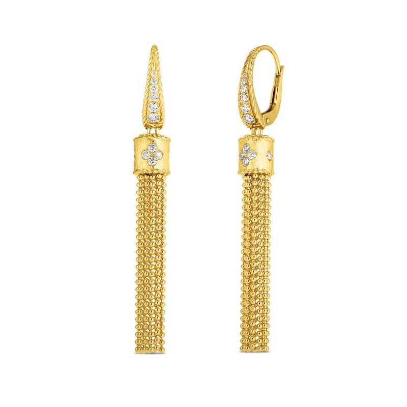 Roberto Coin  18Kt Yellow Gold Diamond  Tassel Earrings From The Princess Collection