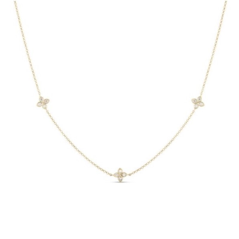 Roberto Coin 18 Karat YELLOW Gold Love By The Inch 3 Station Flower Necklace Measuring 17 Inches