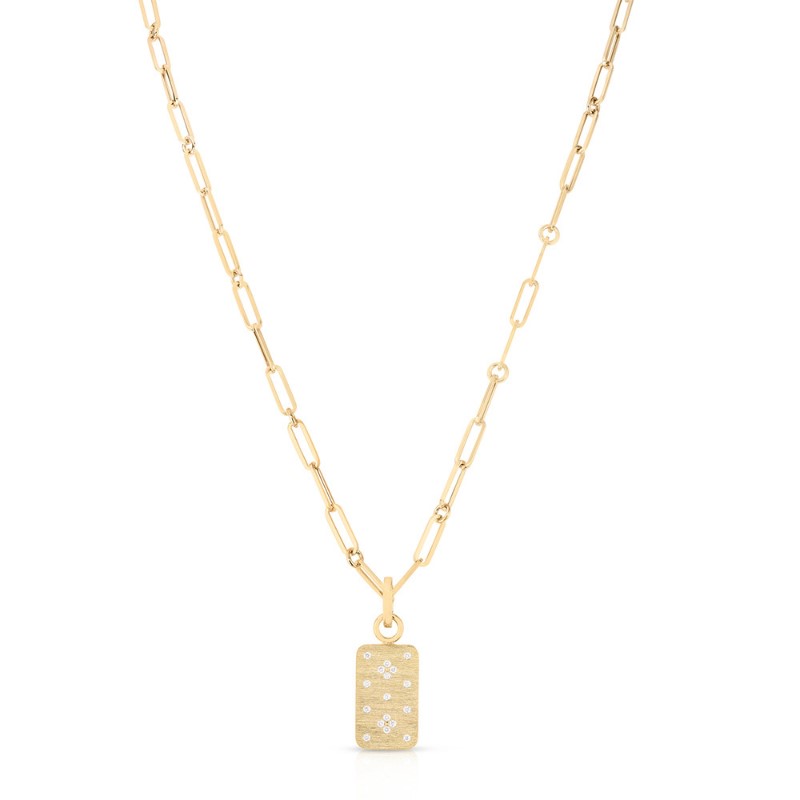 Roberto Coin 18 Karat Yellow Gold Venetian Princess Diamond Dog Tag On A Paperclip Chain Measuring 20