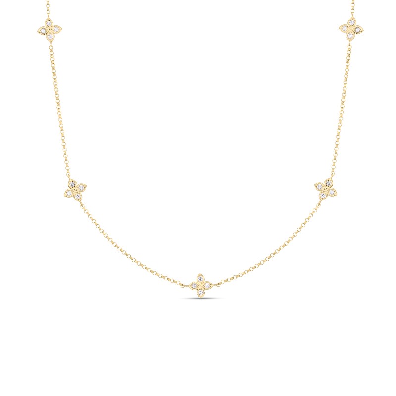 Roberto Coin 18 Karat Yellow Gold Love By The Inch 5 Station Flower Necklace Measuring 17 Inches