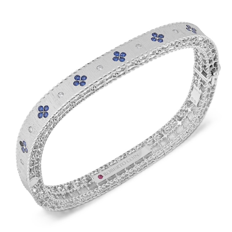 Roberto Coin Blue Sapphire And Diamond Classic Square Bangle