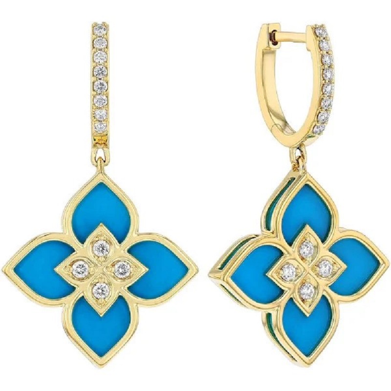 Roberto Coin Venetian Princess Diamond And Turquoise Drop Earrings