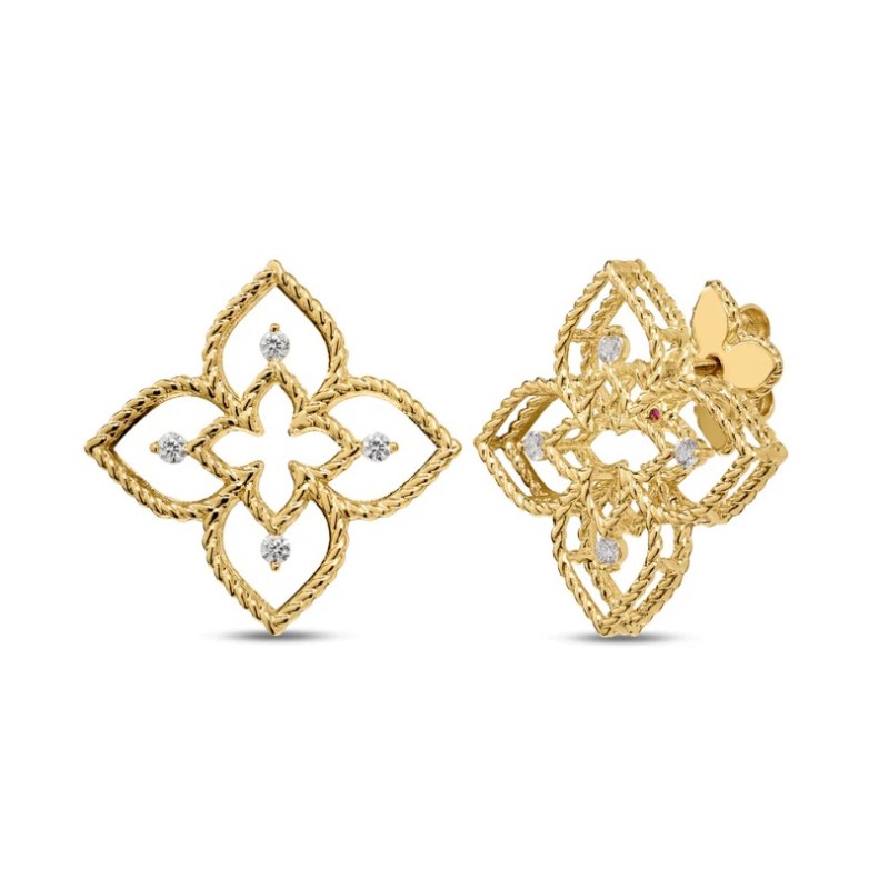 Roberto Coin Princess Flower Open Frame Diamond Stud Earrings