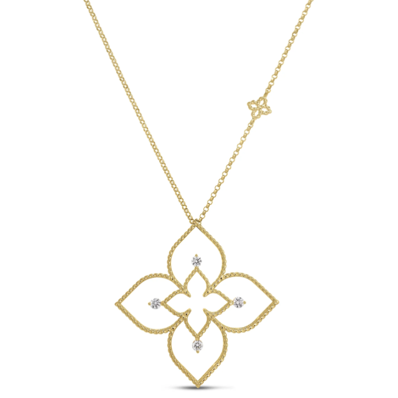 Roberto Coin Large Princess Flower Open Frame Diamond Necklace