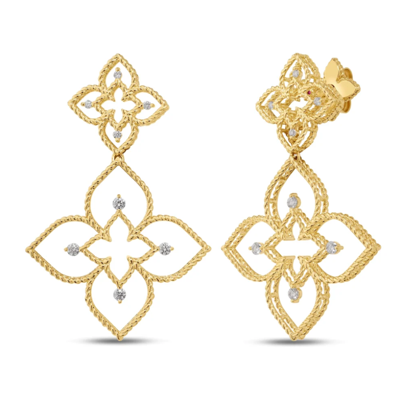 Roberto Coin Princess Flower Large Open Frame Diamond Drop Earrings