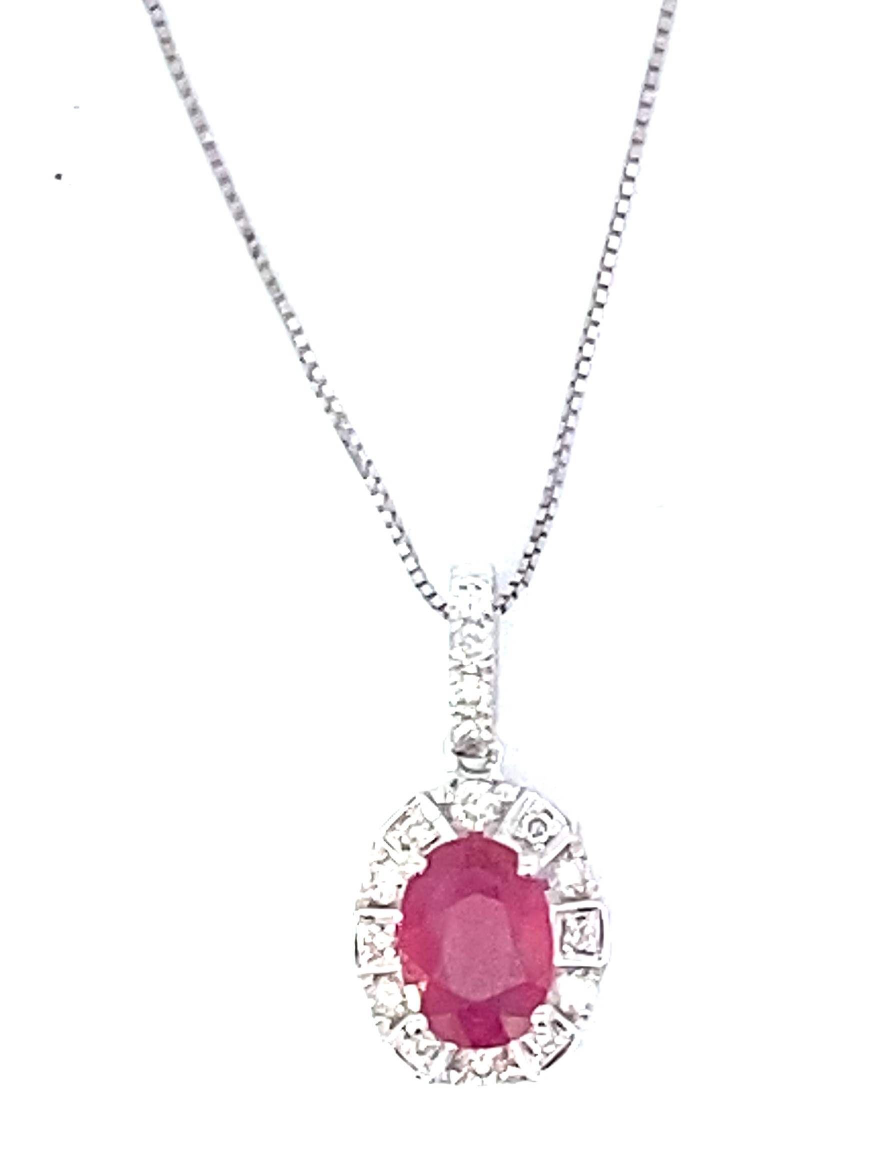 18 Karat White Gold Ruby And Diamond Pendant Necklace