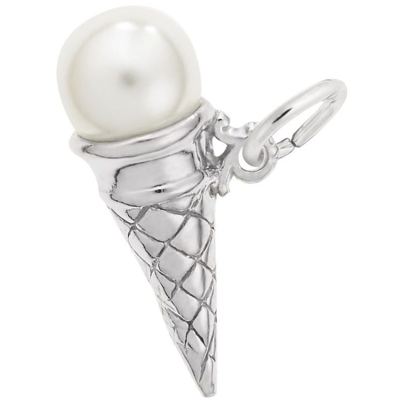 Vanilla Pearl Ice Cream Cone Charm Sterling Silver