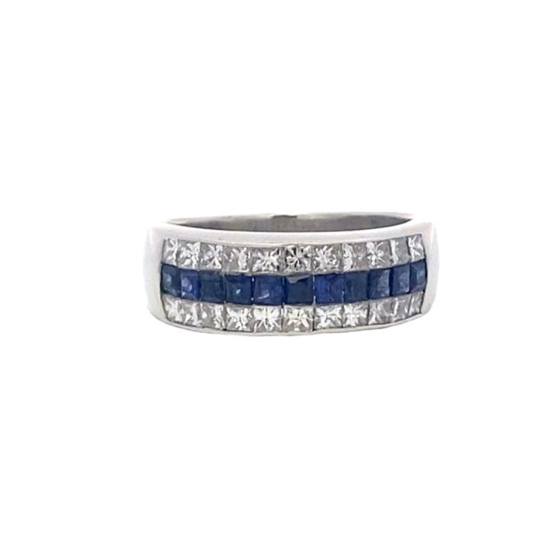 Estate Platinum Diamond And Blue Sapphire Ring