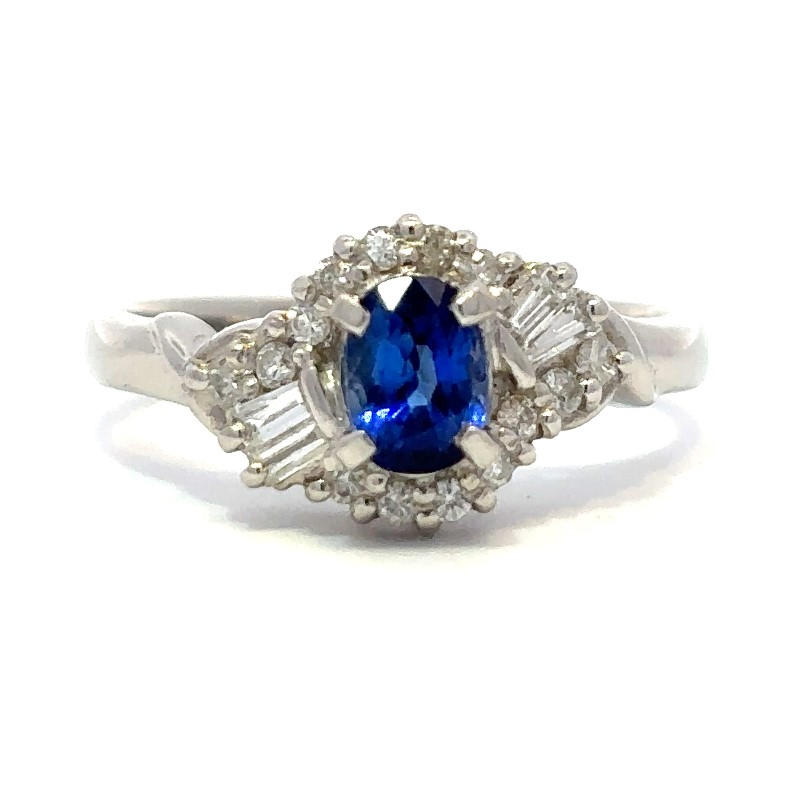 Estate Platinum Blue Sapphire And Diamond Ring