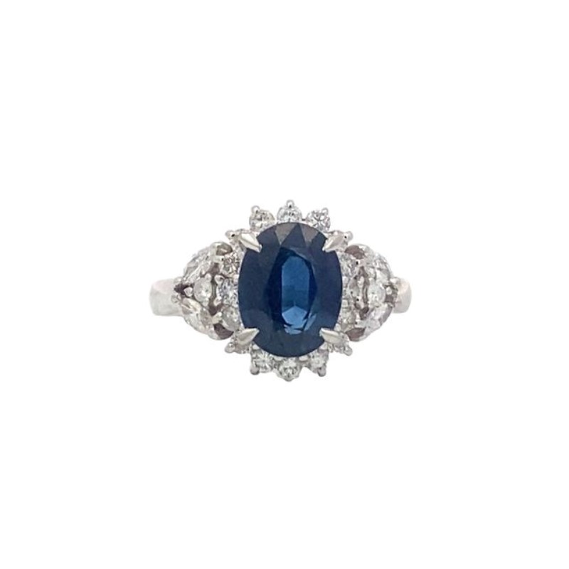 Estate  Platinum Blue Sapphire And Diamond Ring