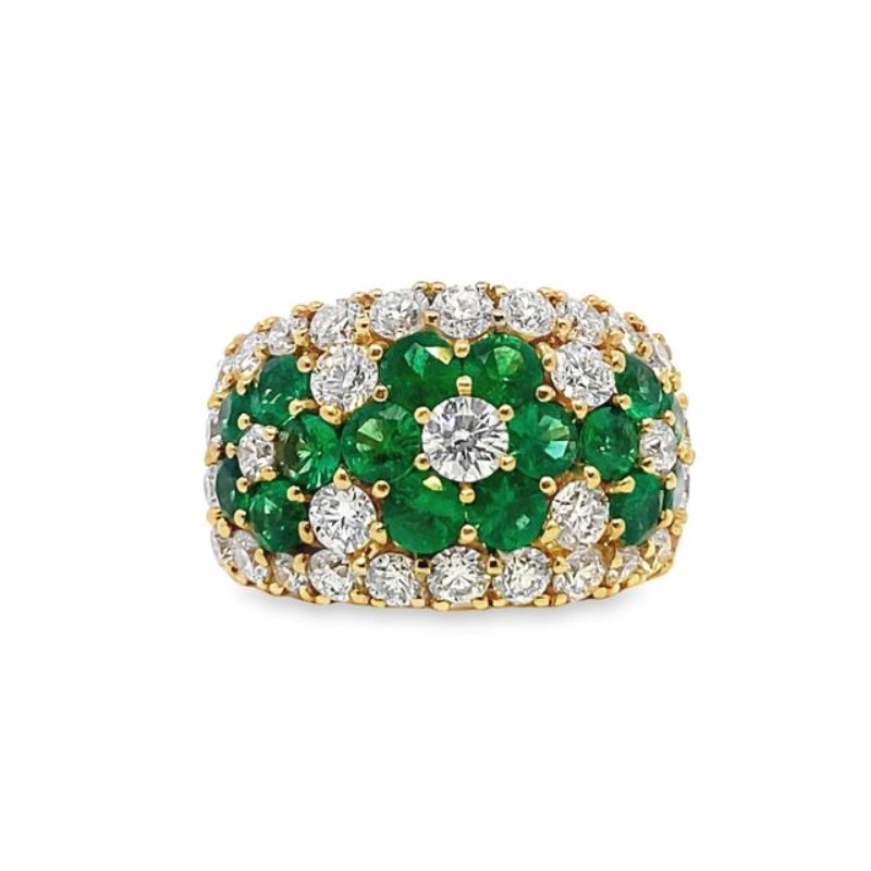 Estate Emerald And Diamond Flower Design Wide Band