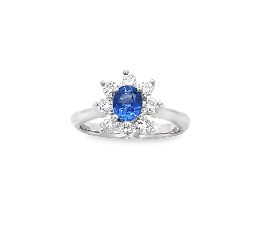 Estate Platinum Blue Sapphire And Diamond Ring