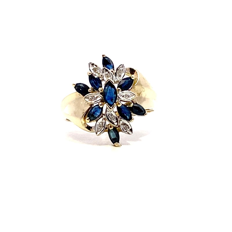 Estate Marquise Cut Blue Sapphire And Diamond Ring