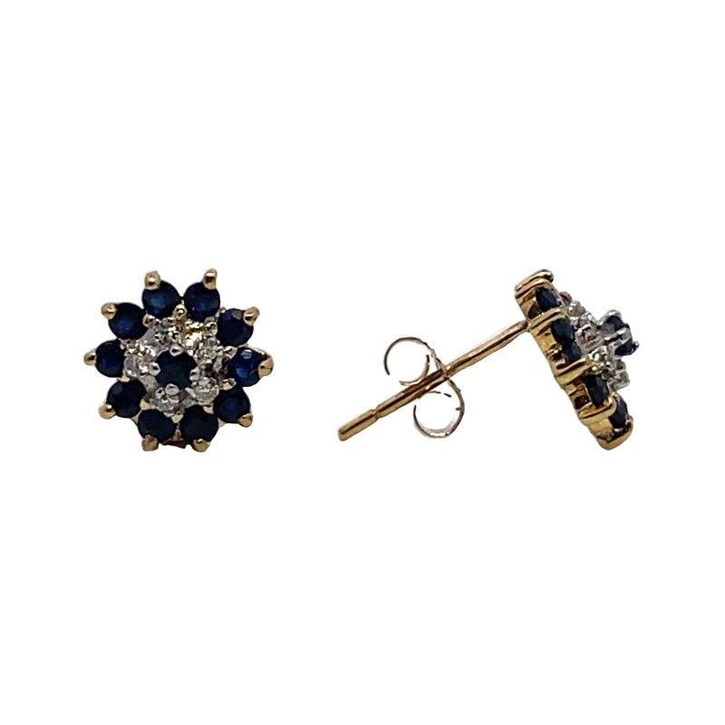Estate Blue Sapphire And Diamond Cluster Earrings