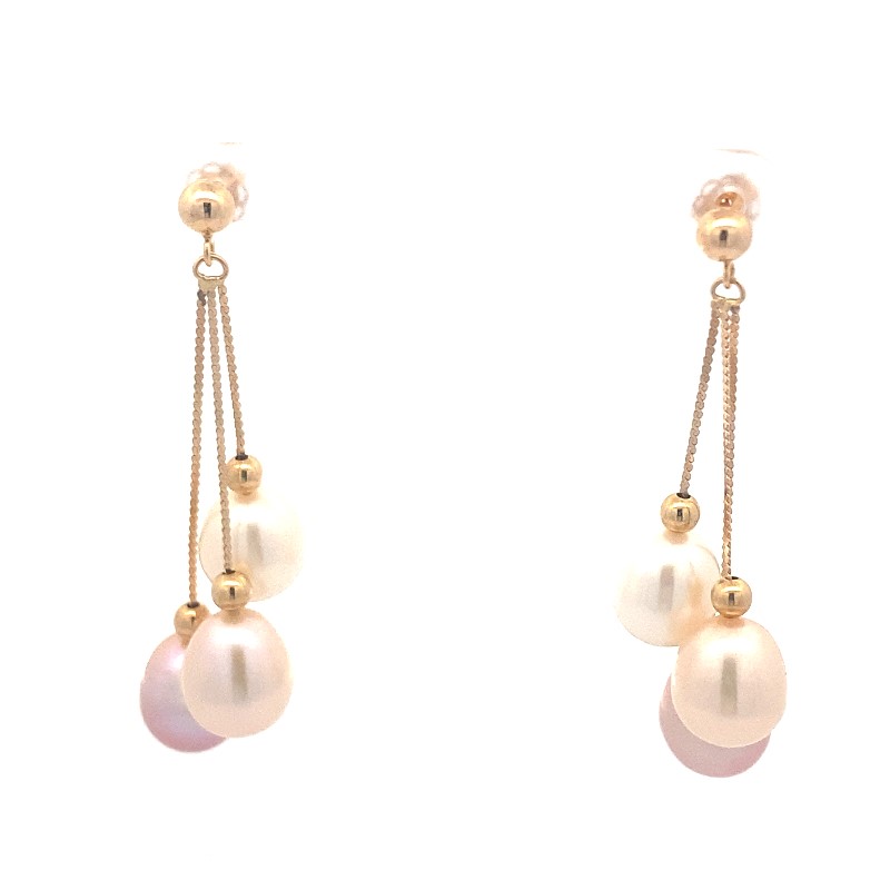 Estate White and Pink Pearl Dangle Earrings