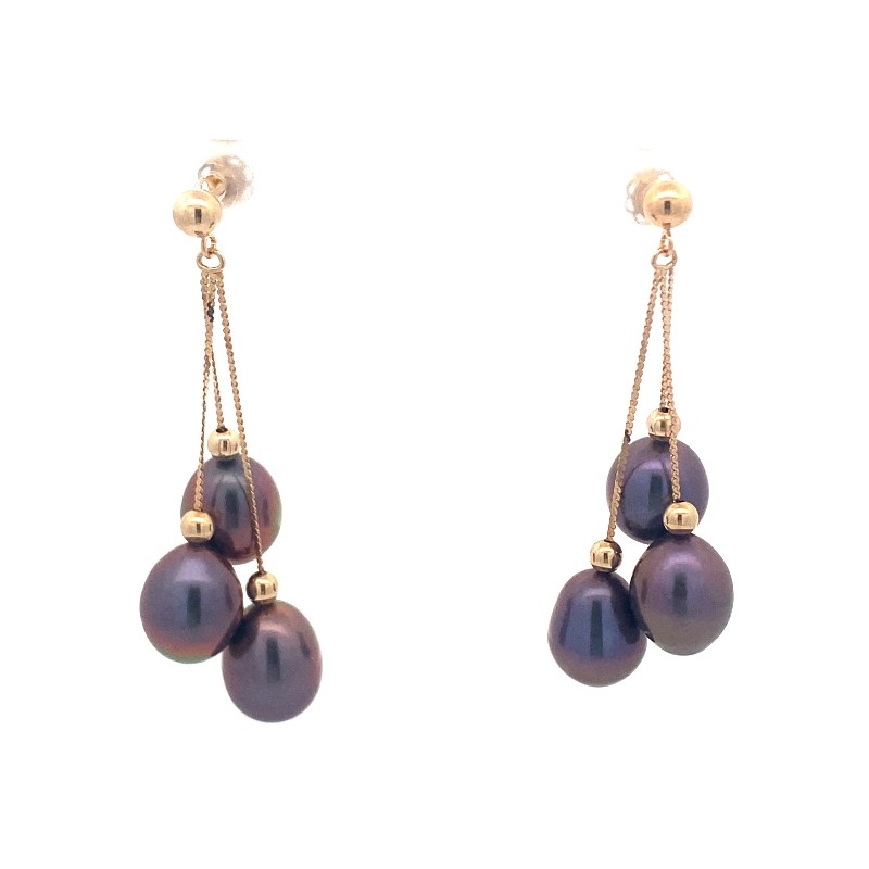 Estate Black Pearl Dangle Earrings