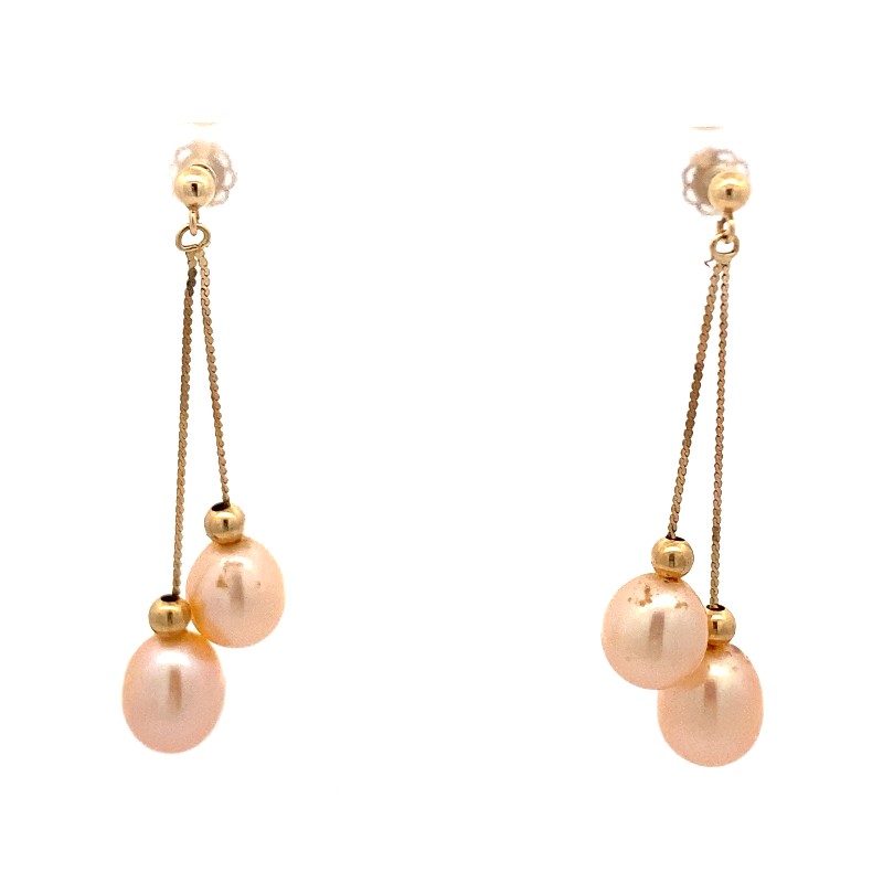 Estate Peach Pearl Dangle Earrings