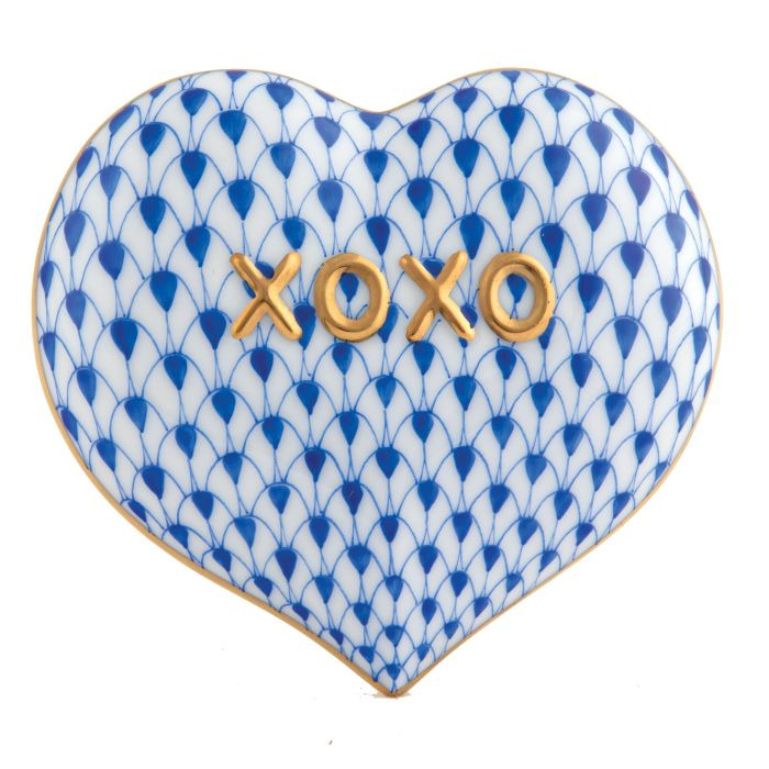 Herend Sapphire Hugs And Kisses Heart Paperweight