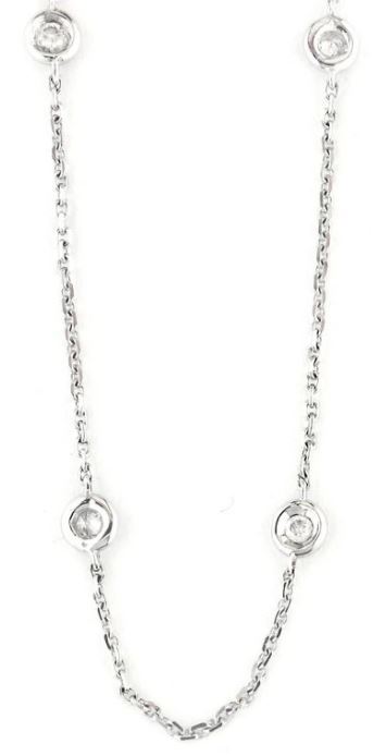 14Kw Diamond Station Necklace On A 16-18" D/C Oval Link Chain W/Lobster Clasp