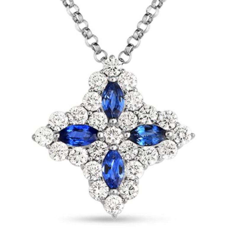 Roberto Coin Princess Flower diamond and blue sapphire medium pendant Necklace