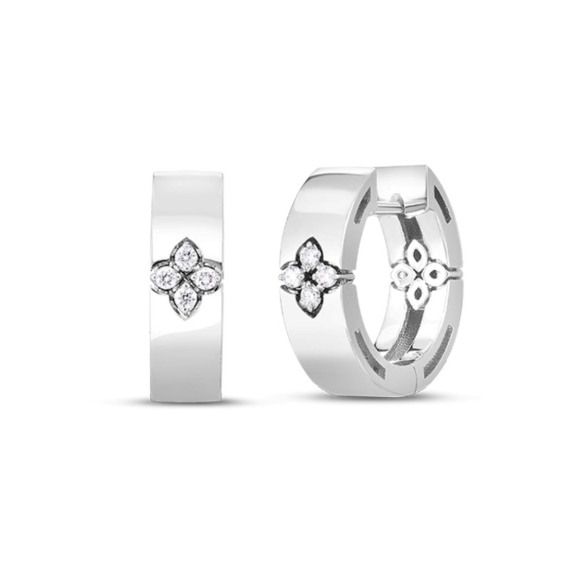 Roberto Coin 18k white gold 15mm diamond huggie earrings from the Verona collection