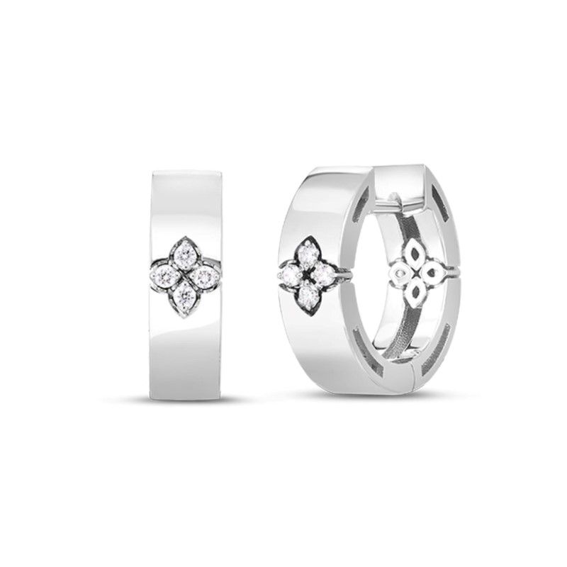 Roberto Coin 18K White Gold 15Mm Diamond Huggie Earrings From The Verona Collection