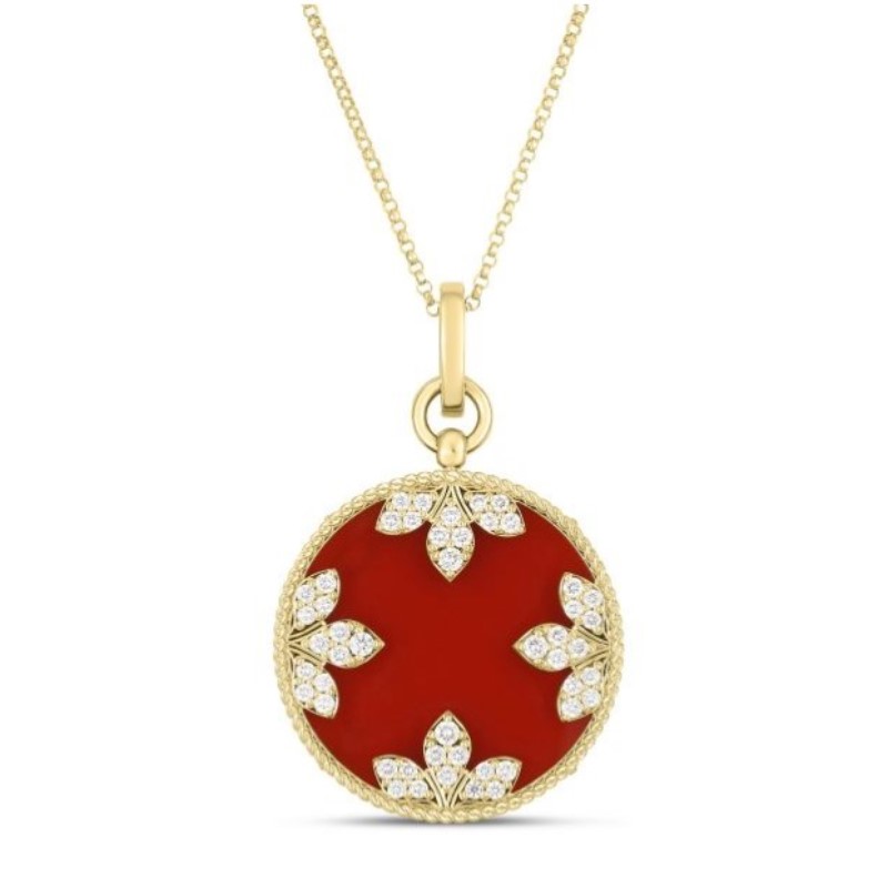 Roberto Coin Venetian Medallions Large Diamond and Red Agate Necklace