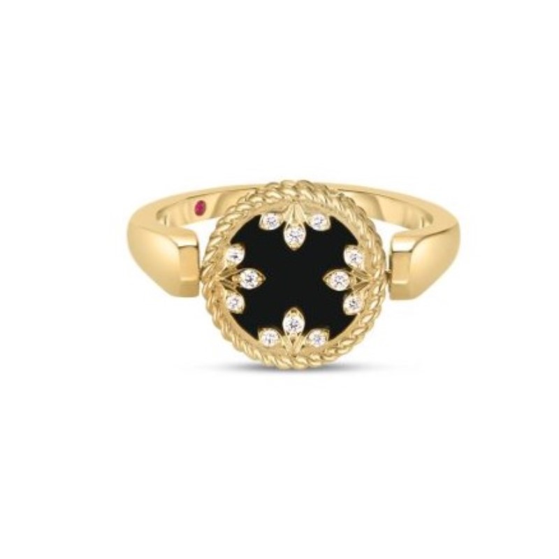 Roberto Coin Black Jade  Mother of Pearl  and Diamond Reversible Ring