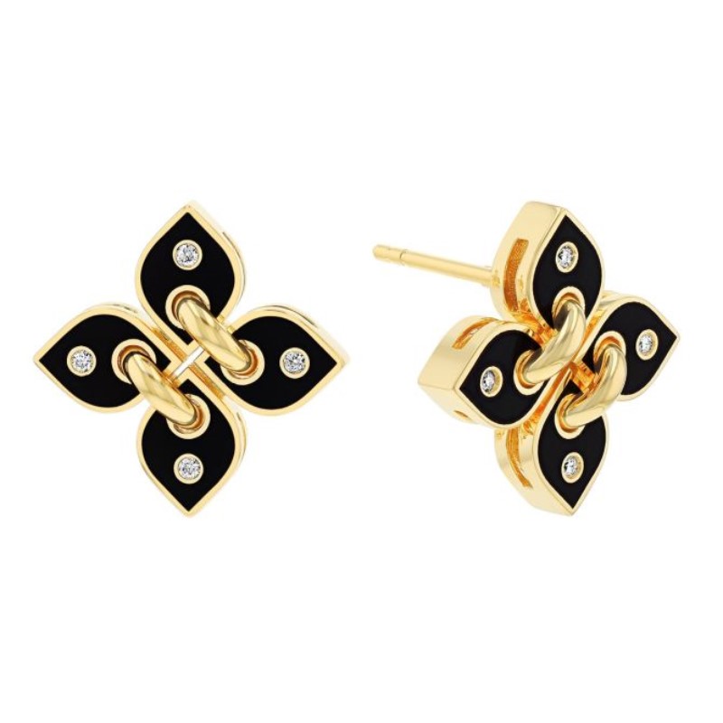 Roberto Coin Love in Verona Diamond & Black Enamel Flower Stud Earrings Roberto Coin Love in Verona Diamond & Black Enamel Flower Stud Earrings