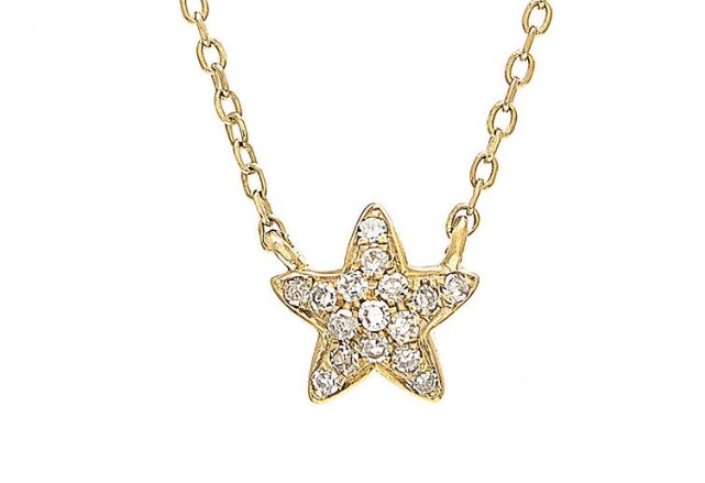14 Karat Yellow Gold Star  Pave Diamond Necklace Having 16 Diamonds