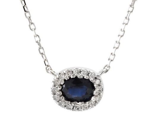 14 Karat White Gold Blue Sapphire And Diamond Necklace