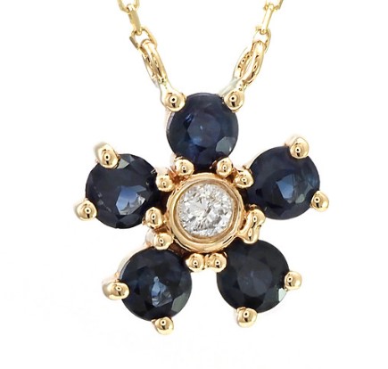 14 Karat Yellow Gold Blue Sapphire And  Diamond Necklace