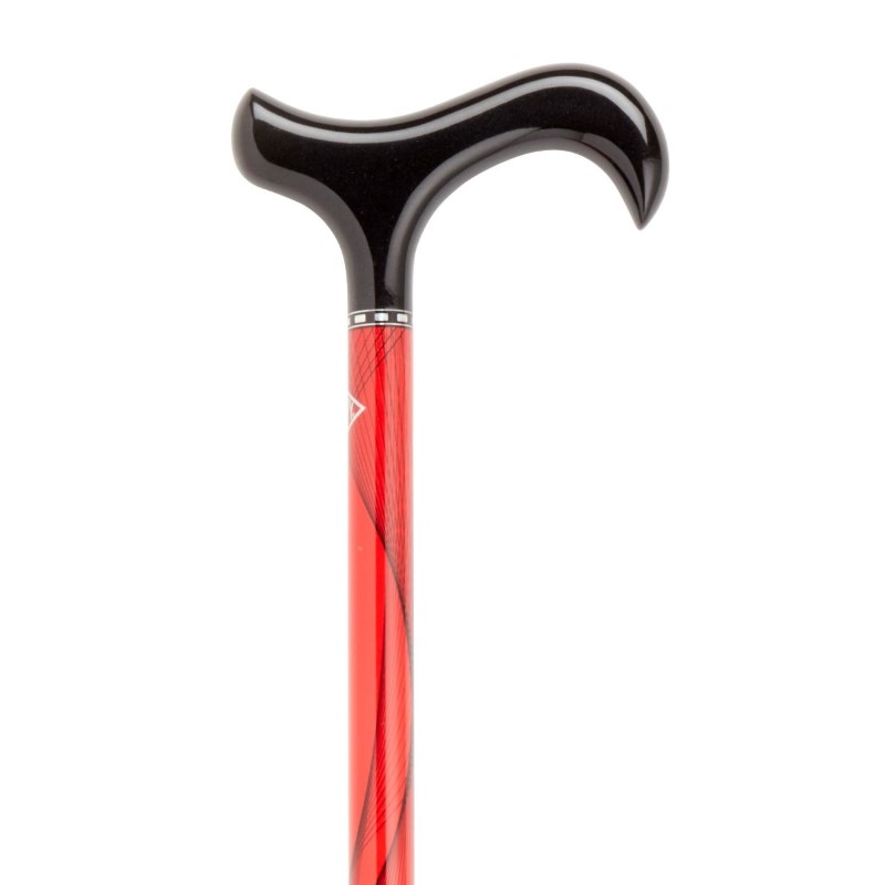 Carbon fiber adjustable cane with rally sport red and black graphic.