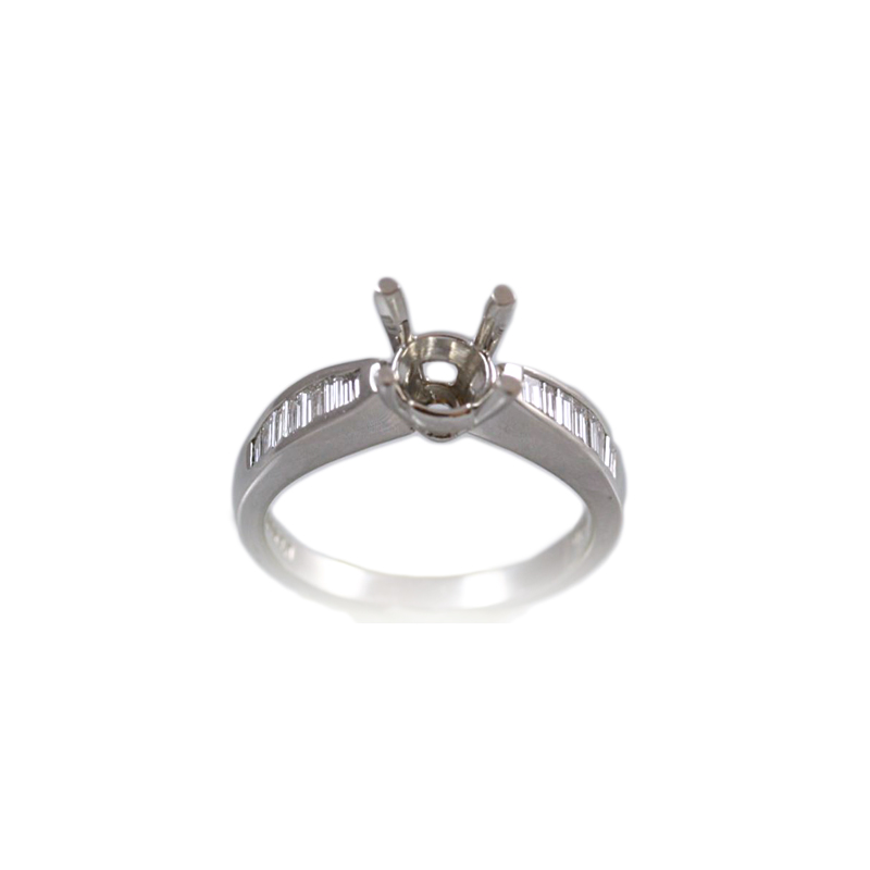 Platinum Square Baguette Diamond Semi Mount Ring