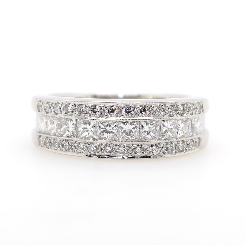 Platinum Princess Cut And Full Cut Diamond Band