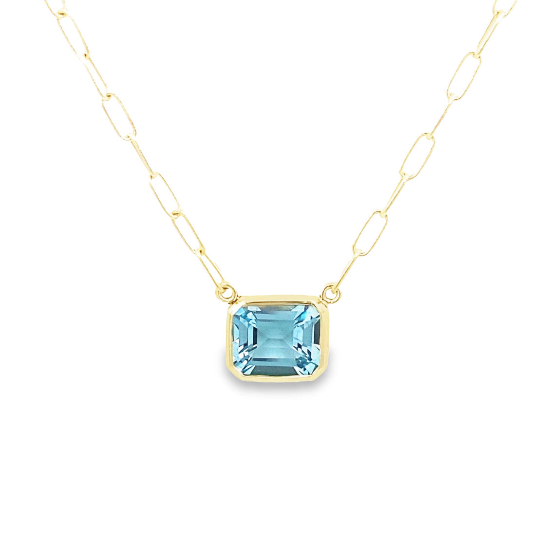 Mazza 14 Karat Yellow Gold Blue Topaz Necklace Measuring 17 Inches