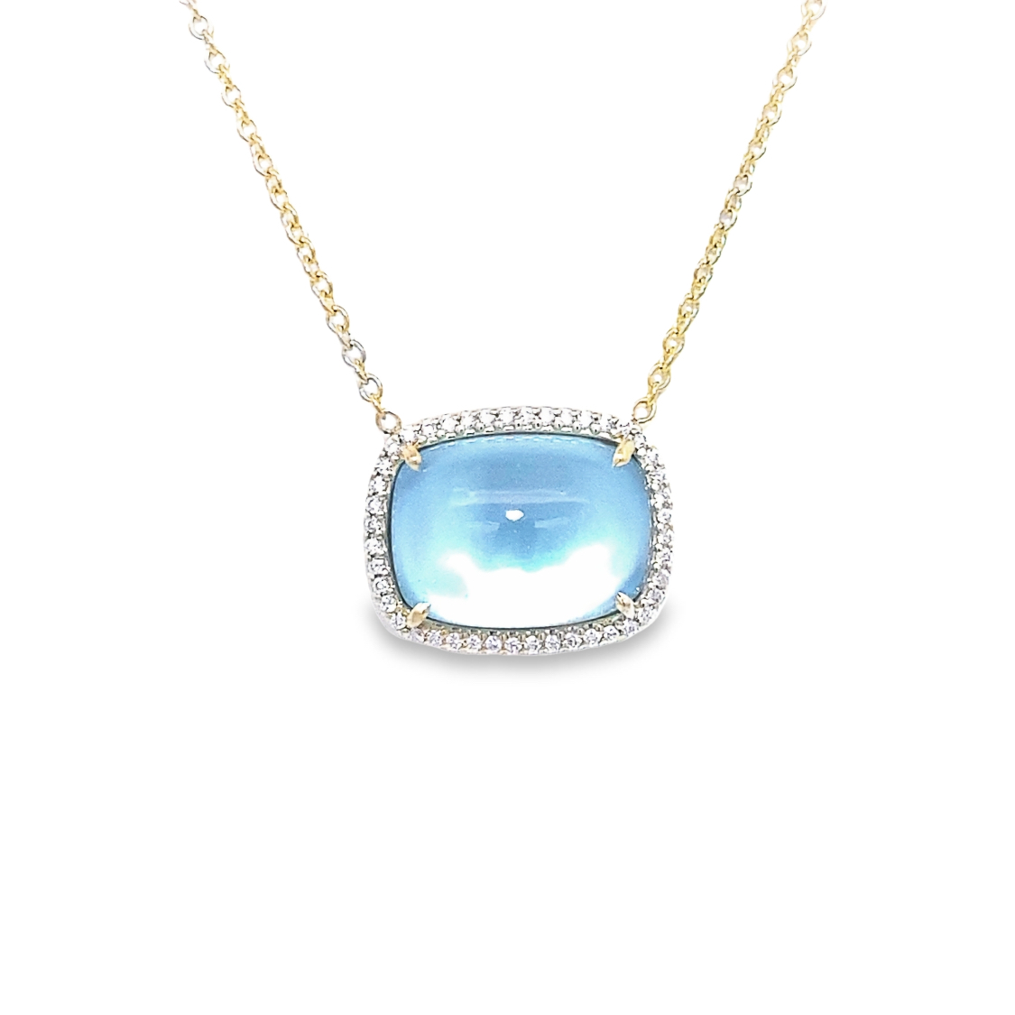 Mazza 14 Karat Yellow Gold Diamond  Blue Topaz  And Mother Of Pearl Necklace Measuring 16 Inches