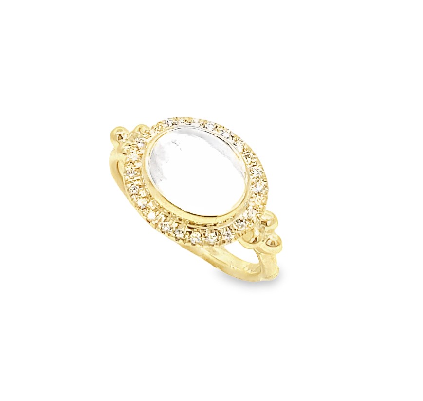 Mazza 14 Karat Yellow Gold Moonstone And Diamond Ring