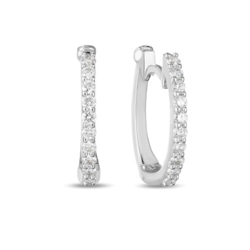 Roberto Coin 18 Karat White Gold Baby Hinged Hoop Diamond Earrings Measuring 12mm In Diameter