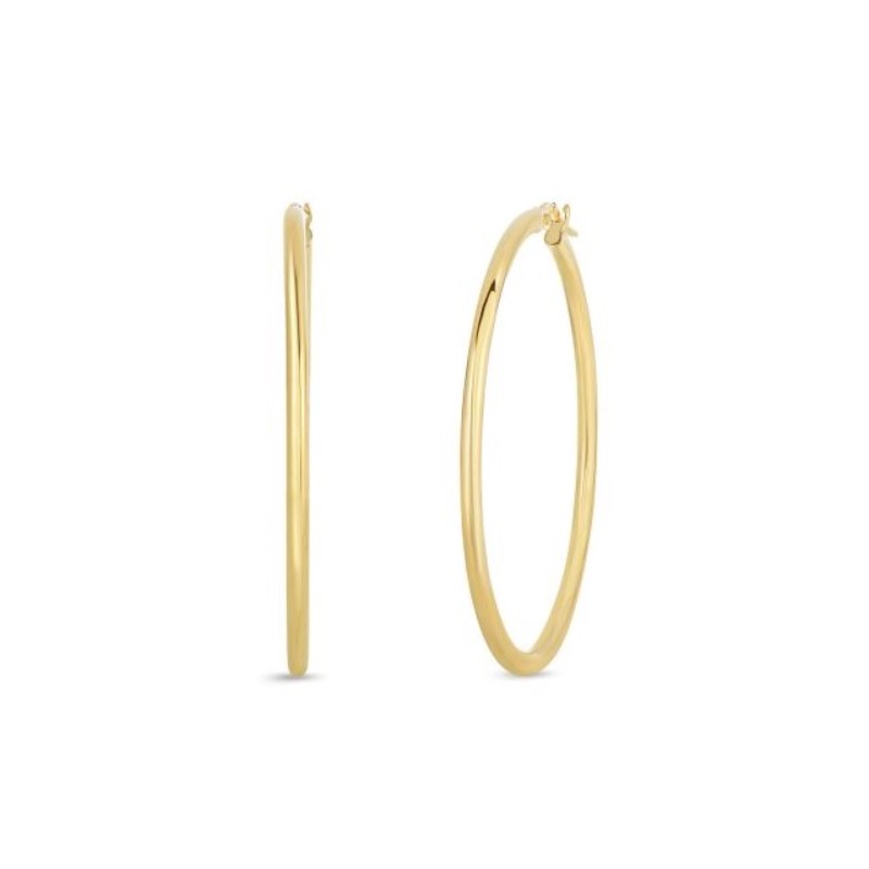 Roberto Coin 18 Karat Yellow Gold 45Mm Thin Tube Hoop Earrings From The Perfect Gold Hoops Collection.