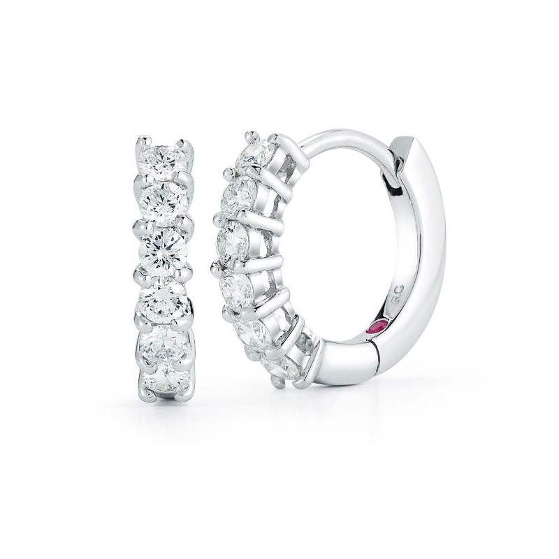 Roberto Coin eighteen karat white gold single line diamond hinged huggie earrings from the Perfect Diamond Hoop
