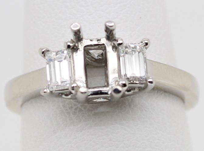 Platinum Emerald Cut Diamond Semi Mount Ring