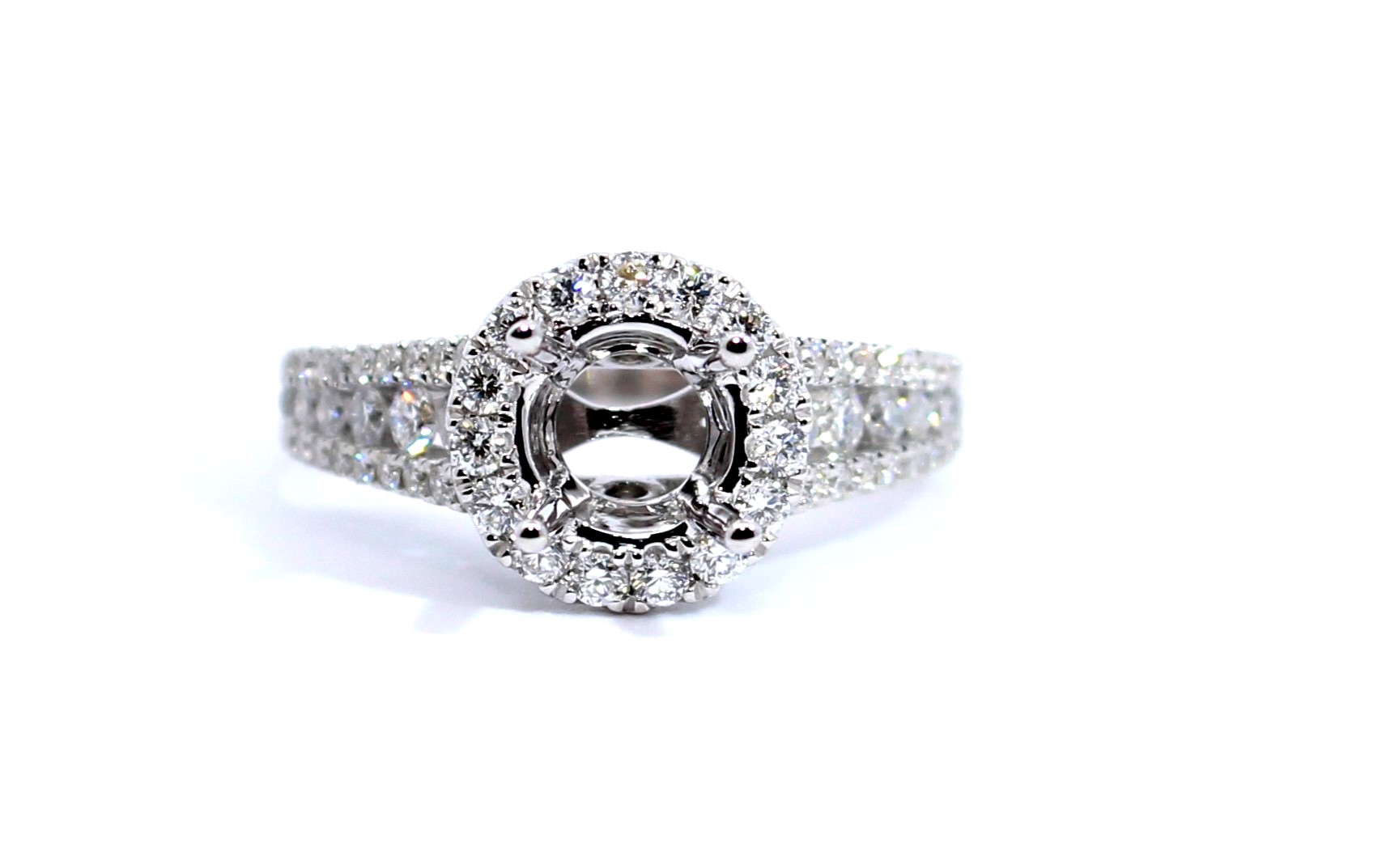 14 Karat White Gold Diamond Halo Semi Mount Bridal Ring