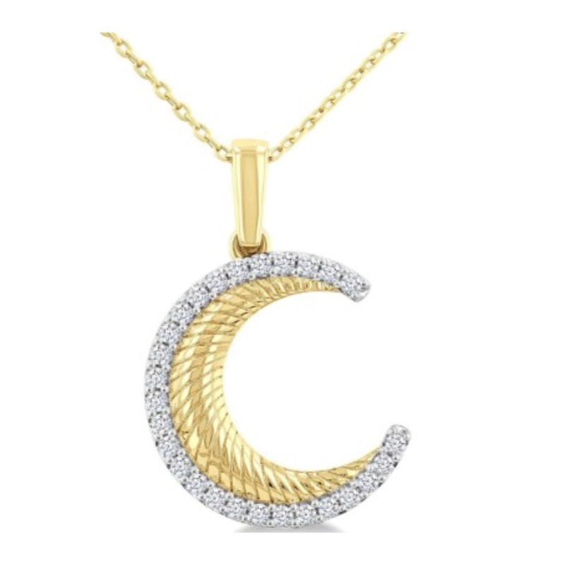 Fluted Crescent Moon Diamond Fashion Pendant