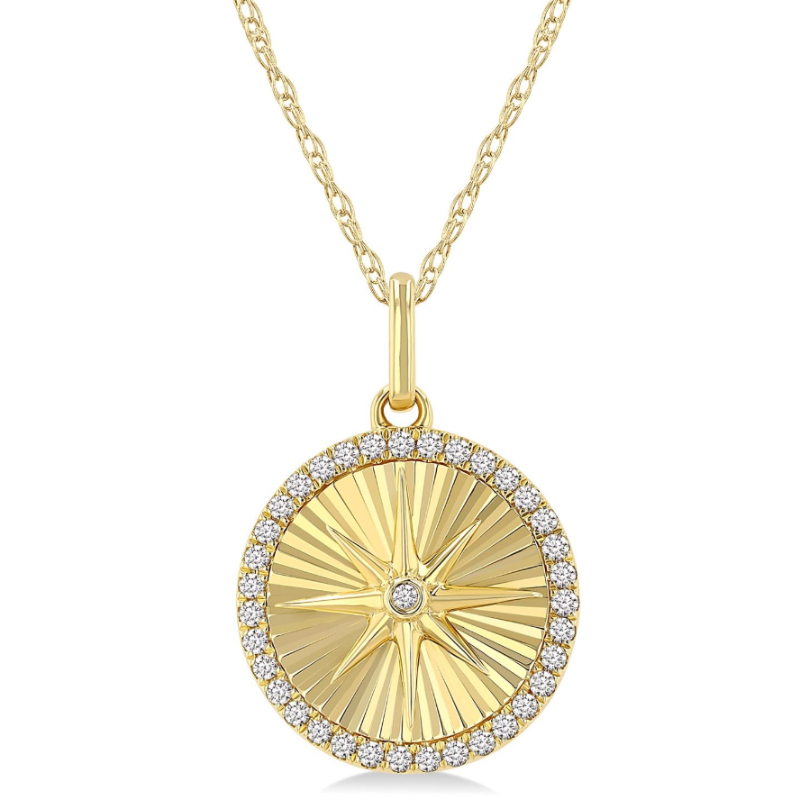 Circle Fluted Medallion Diamond Pendant Necklace