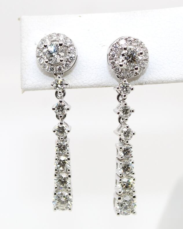 Estate 14 karat white gold diamond dangle earring with post and friction backs