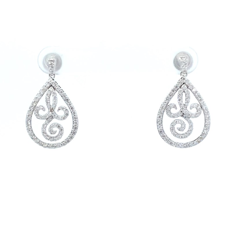 Estate 14 Karat White Gold Diamond Dangle Earrings