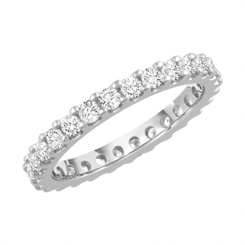 Platinum Diamond Eternity Band Having 32 Full Cut Diamonds Prong Set Around Entire Ring.