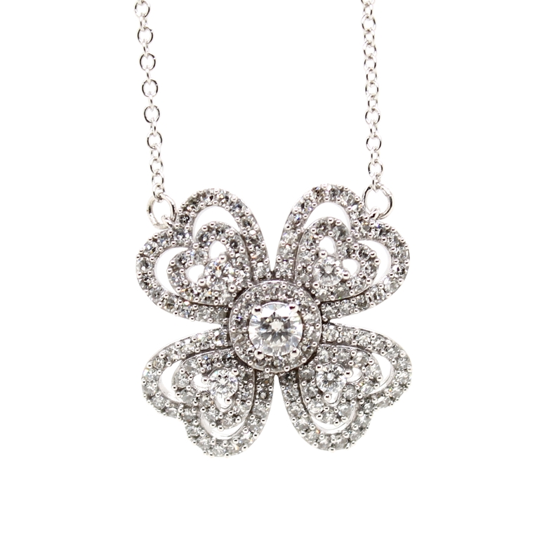 Estate Diamond 4 Clover Pendant Necklace